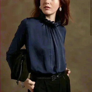 Banana Republic Mixed Media Ruffle Mock-Neck Top